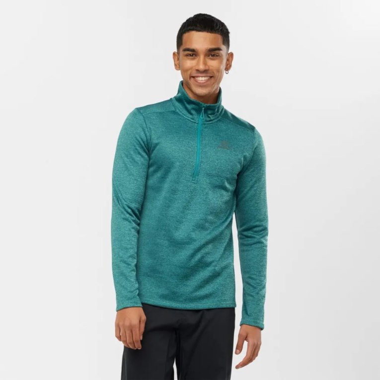 Moletom Salomon Essential Lightwarm Seamless Half Zip Masculino Turquesa | PT Z14039